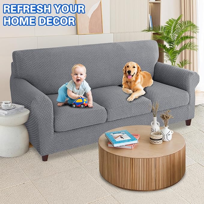 MAXIJIN 4 Piece Couch Covers for 3 Cushion Couch Super Stretch Non Slip Couch - Image 2