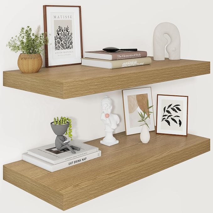 Vivelove 12 Inch Deep Floating Shelves 30 inch Long, 2 Inch Thick Wall Shelves by VIVELOVE