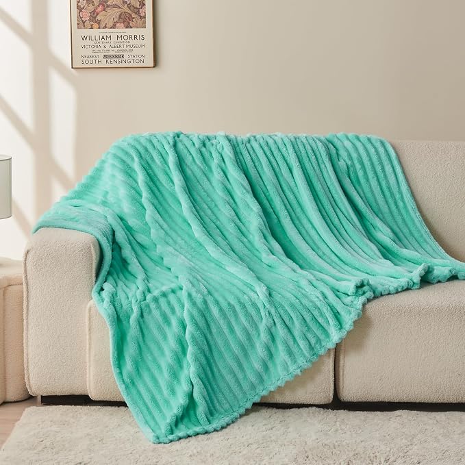 NEWCOSPLAY Super Soft Twin Blanket Aqua Premium Silky Flannel Fleece 3D Ribbed - Image 8