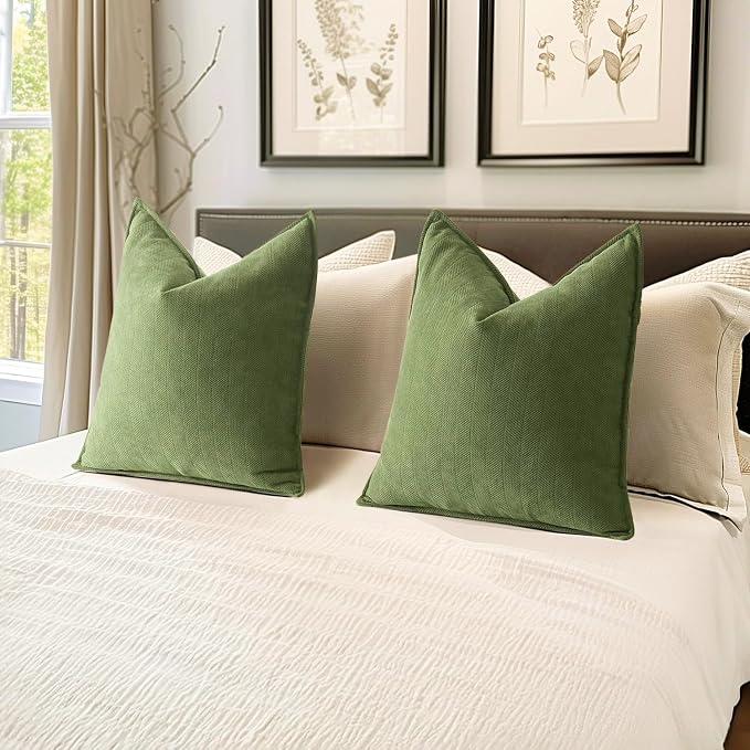 MIULEE Pack of 2 Sage Decorative Pillow Covers 18x18 Inch Soft Chenille - Image 5