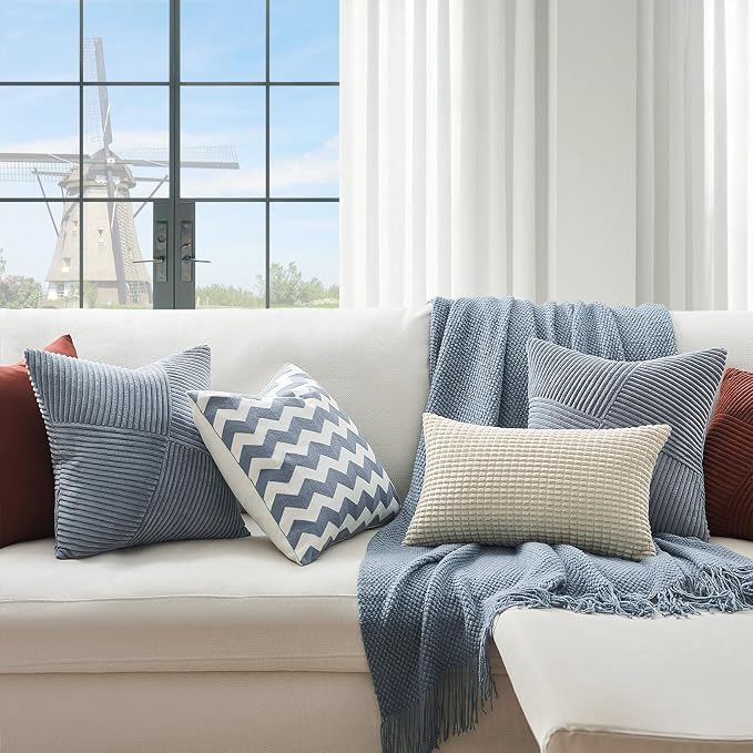 Topfinel Dusty Blue Throw Pillow Covers 16x16 Set of 2, Soft Corduroy Couch - Image 2