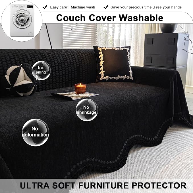 ROOMLIFE Black Sofa Cover, Vintage Boho Couch Cover - Image 6