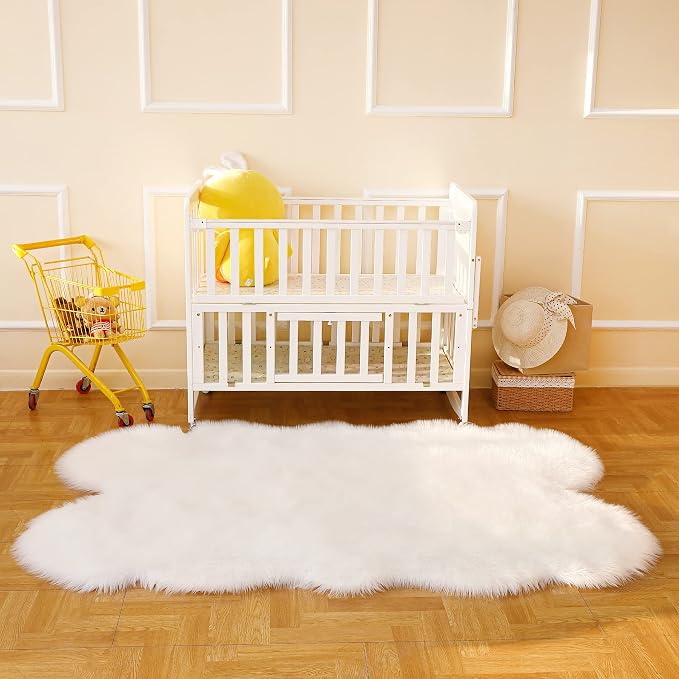 Fluffy Faux Fur Rug White Sheepskin Area Rug, 4x6 Ft Ultra Soft Shaggy Plush Rug - Image 7