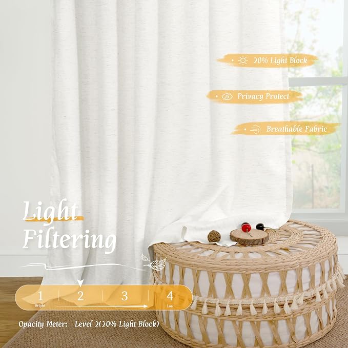 LAMIT Ivory White Linen Curtains 45 Inches Long - Image 4