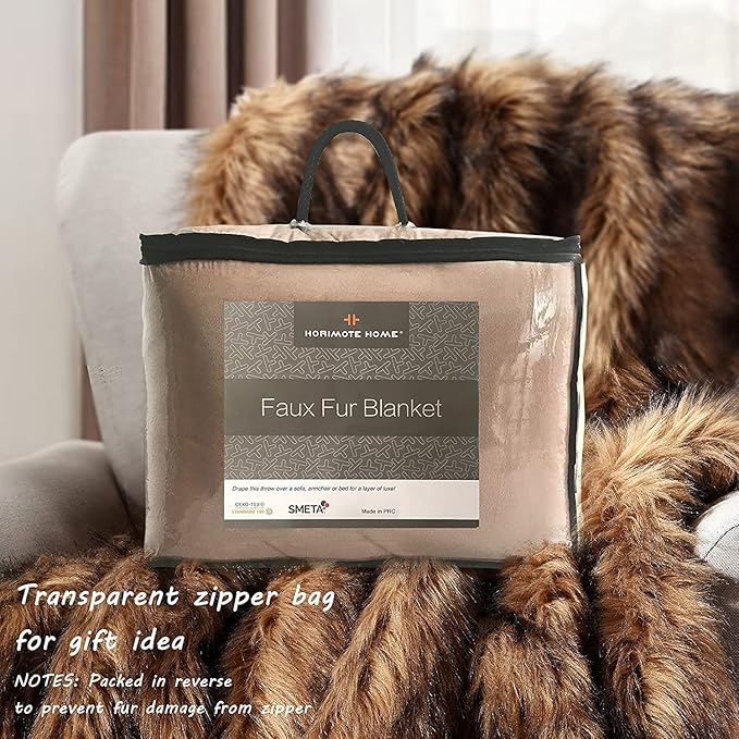 Luxury Plush Faux Fur Blanket Queen Size, Long Pile Brown - Image 7