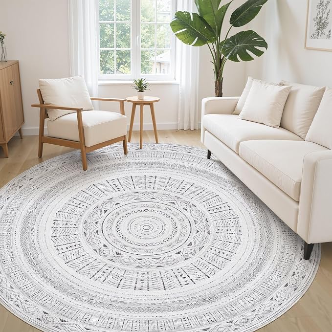 cotiled 8x8 Round Area Rug Living Room: Washable Boho Rugs - Image 3