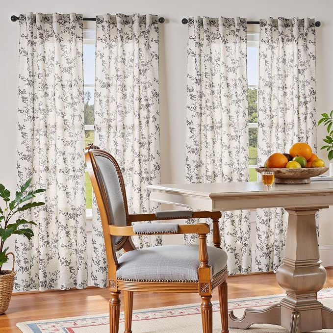 jinchan Linen Floral Curtains 84 Inch Farmhouse Country Flower Drapes Rustic - Image 2
