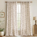 jinchan Linen Floral Curtains for Living Room 96 Inch Length Taupe Printed by JINCHAN