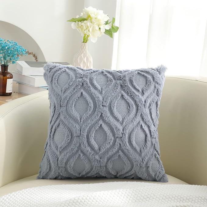 decorUhome Throw Pillow Covers 26x26 Inch Set of 2, Soft Plush Faux Wool Blue - Image 7
