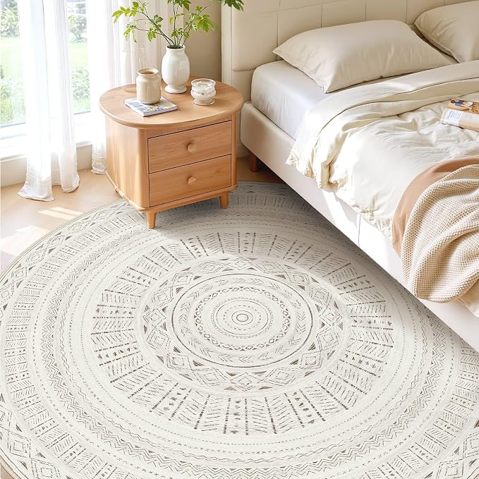 cotiled 8x8 Round Area Rug Living Room: Washable Boho Rugs - Image 2