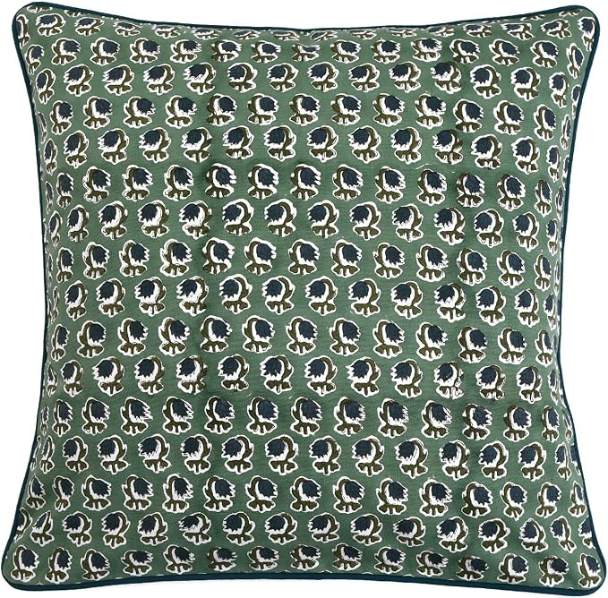 Ridhi Block Print Basil Green Pillow Cover 18" x 18" Decorative Couch Pillows - Image 9