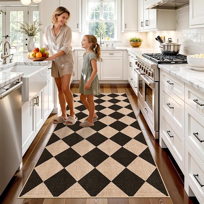 3x6 Kitchen Runner Rug Washable Non Slip: Diamond Pattern Faux Jute Rug by BYYVOORugsforYourHome