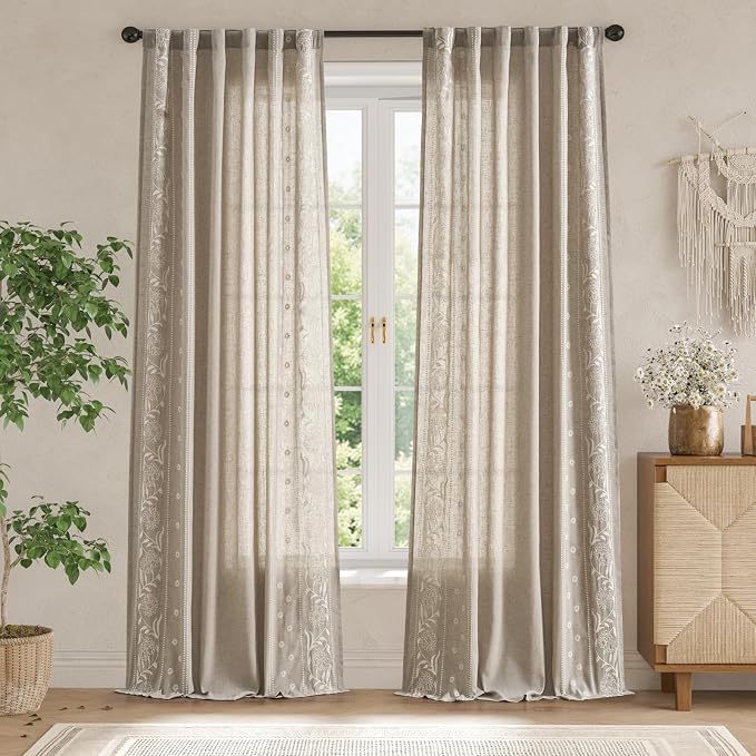 jinchan Winslow Linen Curtains for Bedroom 96 Inches Length Embroidered - Image 3