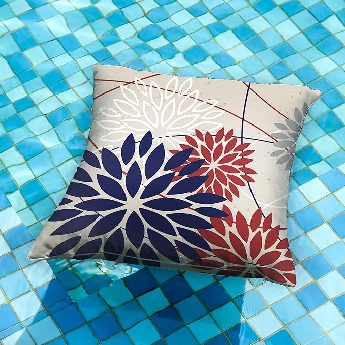 DFXSZ 4th of July Pillow Covers 18x18 Inch Set of 2 Patriotic Blue Red Floral - Image 2