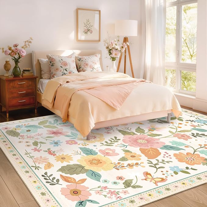 RELEANY Floral 8x10 Area Rug Machine Washable Soft Print Boho Carpet Non Slip - Image 8