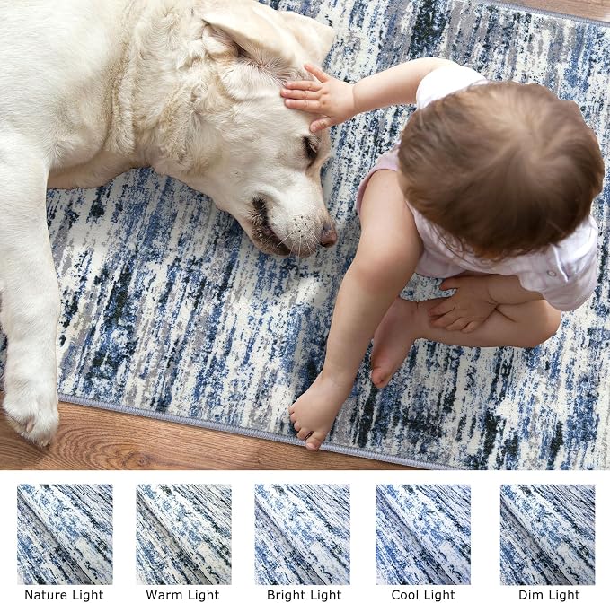 Lansny Modern Abstract 8x10 Large Machine Washable Living Room Rug Non-Slip - Image 3