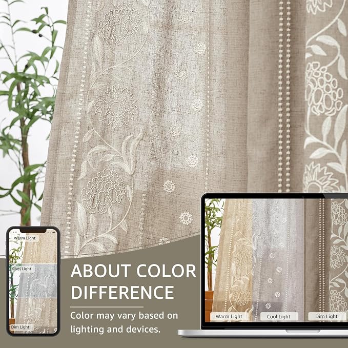 jinchan Winslow Linen Curtains for Bedroom 96 Inches Length Embroidered - Image 7