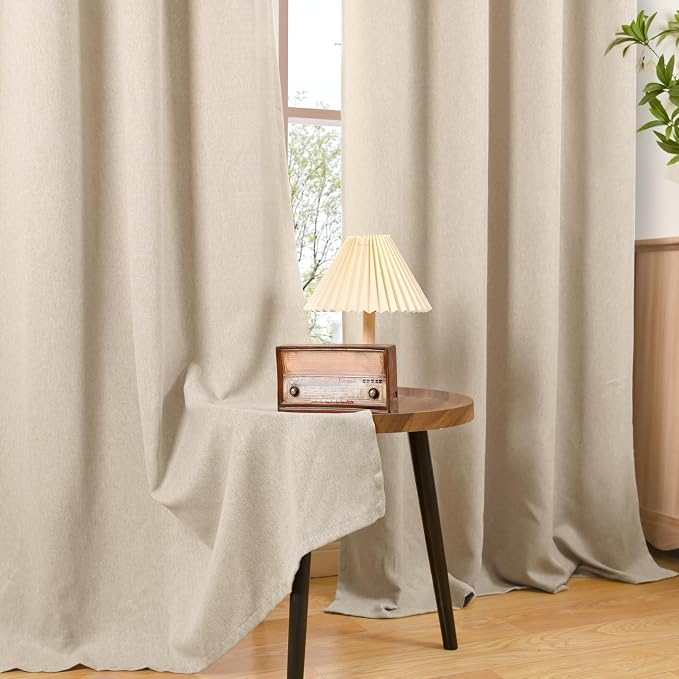 BGment Oatmeal Linen Curtains for Living Room 68 Inch Length 2 Panels Set - Image 9