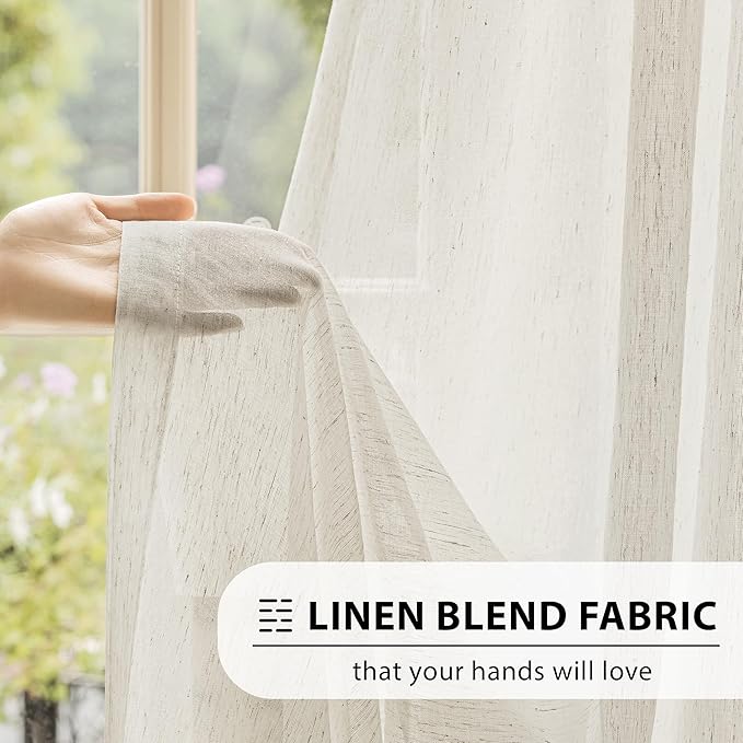 FMFUNCTEX Linen Sheer Curtains for Bedroom, Natural Flax Blend Window Draperies - Image 4