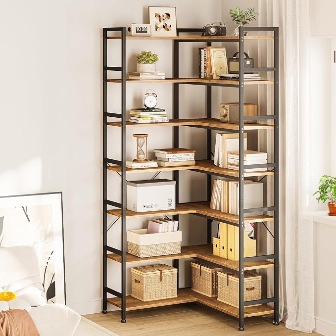 Casaottima Corner Bookshelf 7 Tier, 76 Inches Reversible Book Shelf - Image 8