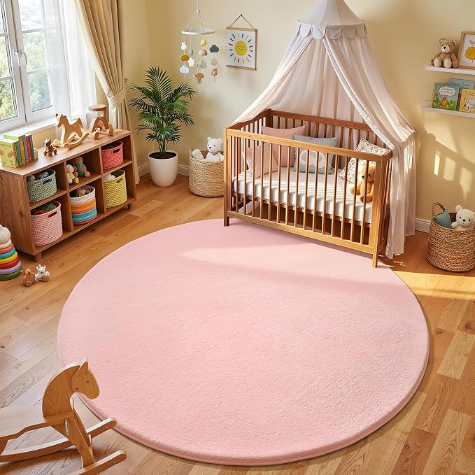 Amearea Pink Round Area Rugs 5ft Washable Circle Rugs by AmeareaDirect