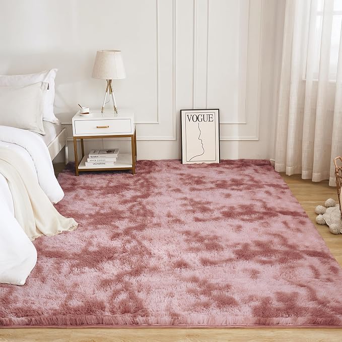 Litanika 8x10 Shag Area Rug for Living Room Bedroom, Tie-Dyed Dusty Pink High - Image 2