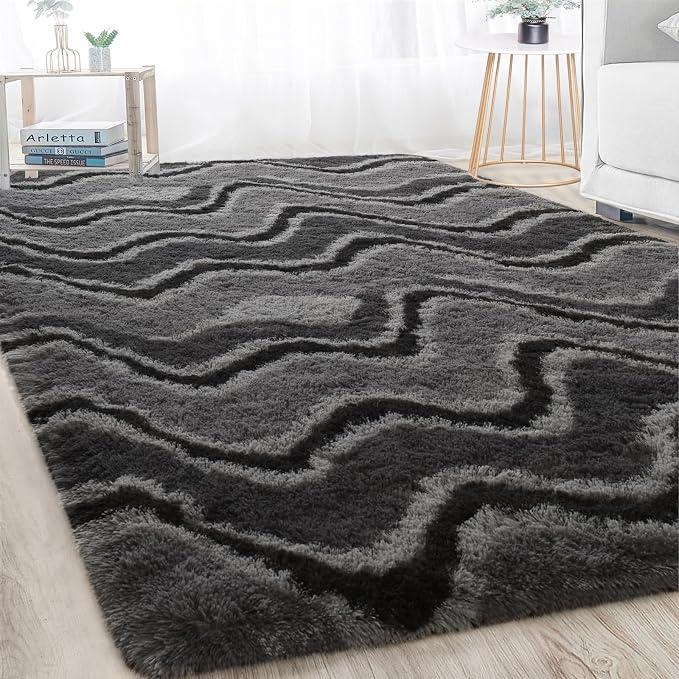 Meralax Grey Rugs for Living Room Bedroom, 4x6 Soft Area Rug Fluffy Shaggy - Image 9