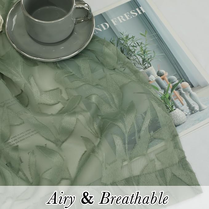 Lecloud Leia 36 Inch Sheer Curtains Sage Green Tiers - Image 8