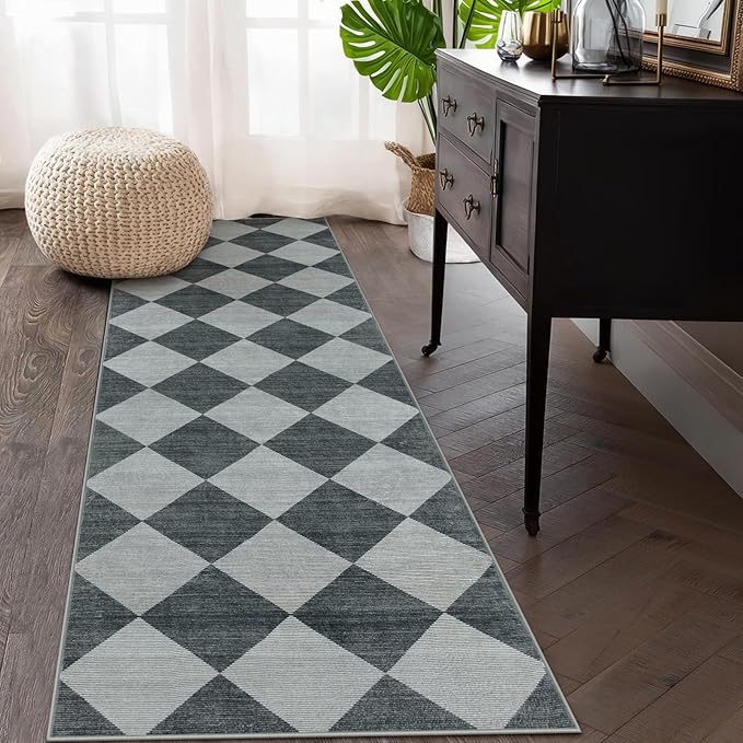 Beeiva Checkered Print Hallway Rug 2x6, Ultra Thin Kitchen Rug Runner Non Slip by Beeiva