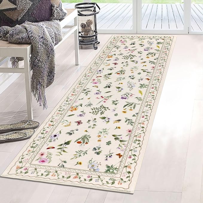 Vaukki Hallway Runner Rug, Floral Shaggy Soft Laundry Rug Runner, Non Slip - Image 7