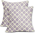 Purple Floral Block Print Pillow Covers 20x20 Inch Set of 2, Vintage Flower by Sivirary