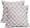 Purple Floral Block Print Pillow Covers 18x18 Inch Set of 2, Vintage Flower by Sivirary