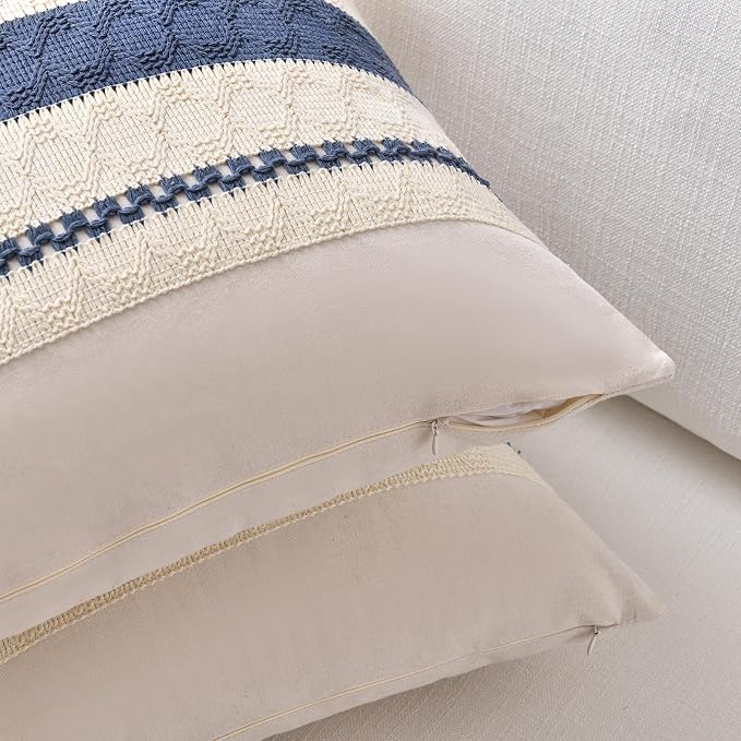 Fancy Homi Set of 1 Dusty Blue Vintage Decorative Throw Pillow Covers 18x18 Inch - Image 3