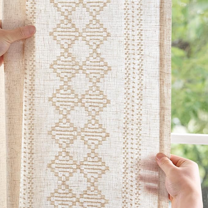jinchan Boho Curtains Linen Blend Ivory Farmhouse Curtains 84 Inches Long - Image 3