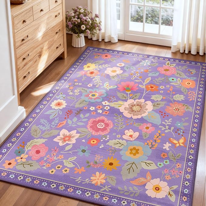 RELEANY Floral Nursery 3x5 Area Rugs Washable Print Boho Cute Carpet Non Slip - Image 9
