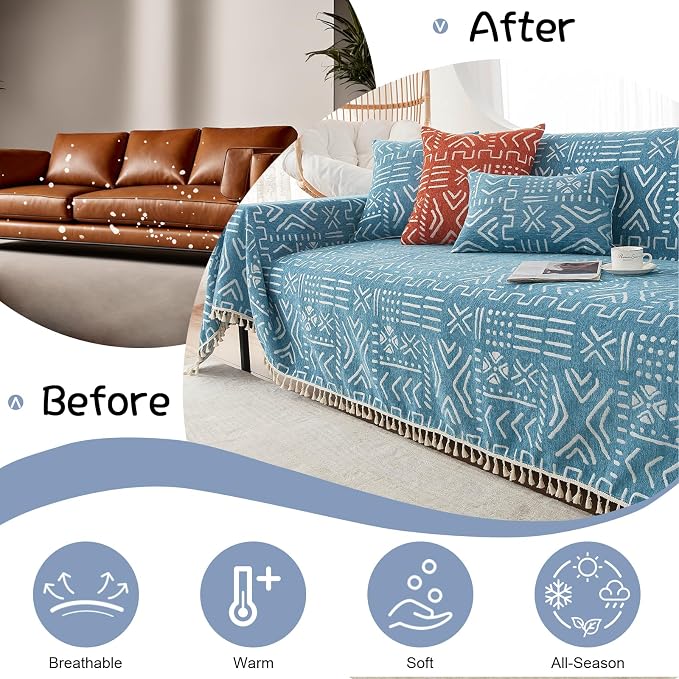 VClife Boho Couch Cover for 3 Cushion Couch Sofa Durable Soft Chenille Sofa - Image 5