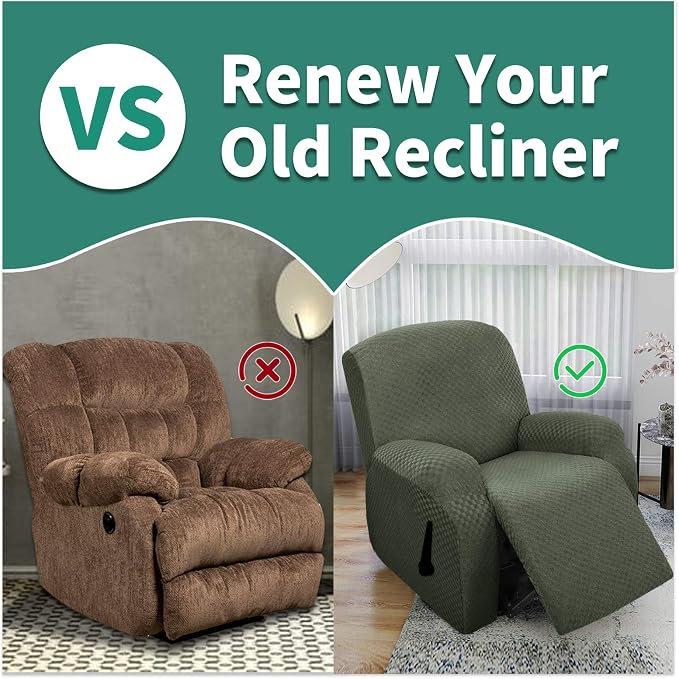 YEMYHOM 4 Pieces Stretch Recliner Slipcover Latest Jacquard Recliner Chair Cover - Image 5