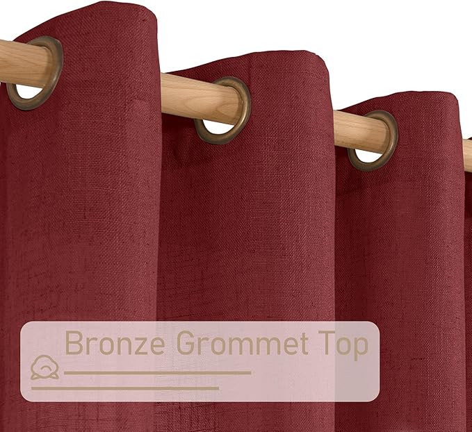 LAMIT Burgundy Red Sheer Linen Curtains 63 Inch Length, Linen Textured Light - Image 4