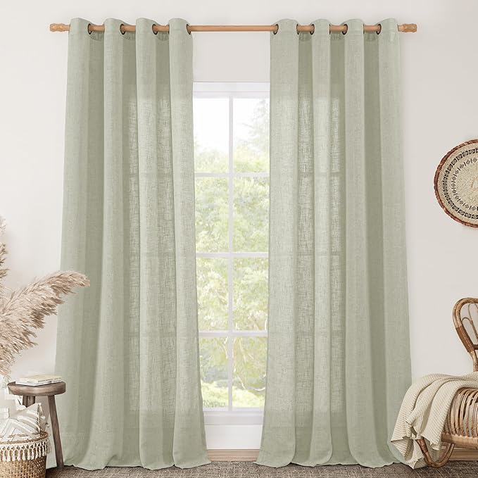 LAMIT Linen Curtains for Living Room 84 Inch Length, Bronze Grommet Light by LAMIT
