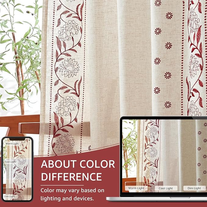 jinchan Winslow Linen Curtains for Bedroom 108 Inches Length Embroidered - Image 7