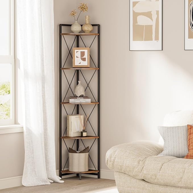 5 Tier Corner Shelf Stand, Metal Corner Shelf, Plant Stand Display Shelf by Cerlyunzan