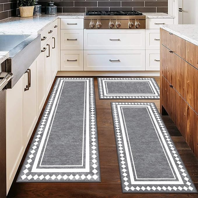 HEBE Farmhouse Kitchen Rugs Sets of 3 Non Slip Washable Boho Kitchen Rugs and - Image 8