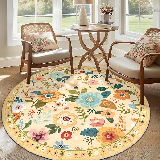 RELEANY Floral Nursery 8ft Area Rugs Washable Print Boho Cute Carpet Non Slip - Image 8