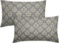 Grey Gray Pillow Covers 12x20 Inch Set of 2, Cream Floral Block Print Pattern by Sivirary