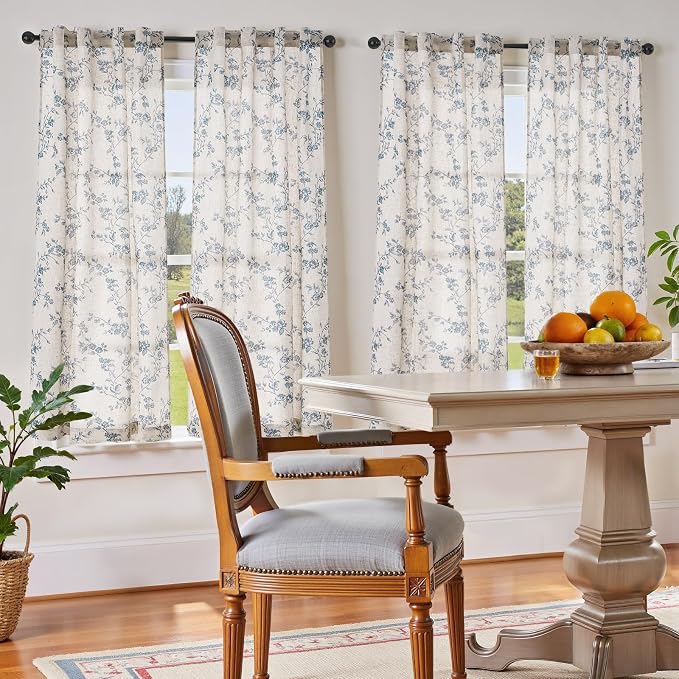 jinchan Linen Floral Curtains 63 Inch Farmhouse Country Flower Drapes Rustic - Image 2