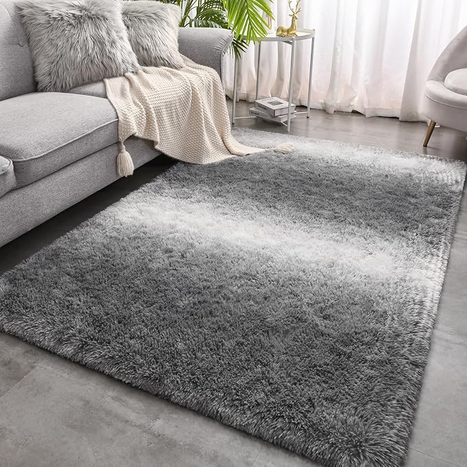 Meralax Gradient 4x6 Grey Rugs for Living Room Bedroom, Machine Washable Soft by Merelax