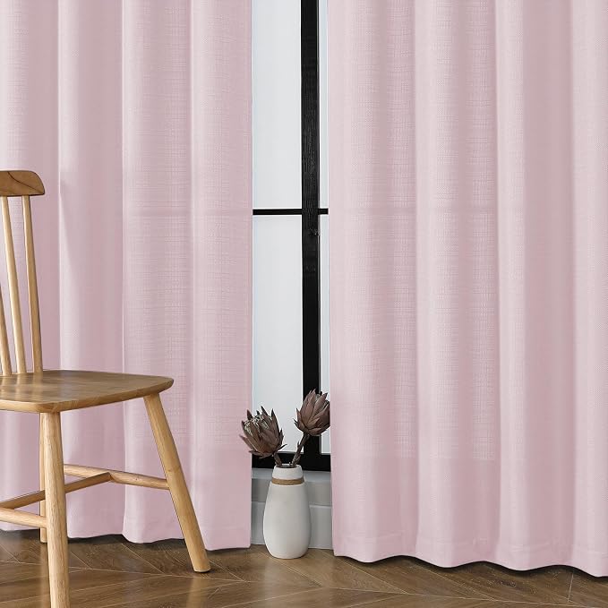 Chyhomenyc Blush Pink Curtains 78 Inch Length 2 Panels Set, Faux Linen Textured - Image 7