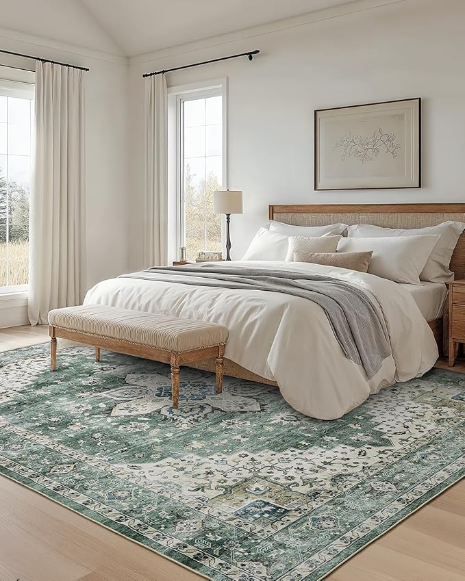 AMADA HOMEFURNISHING 10x14 Washable Area Rug, Low-Profile Large Area Rug - Image 2