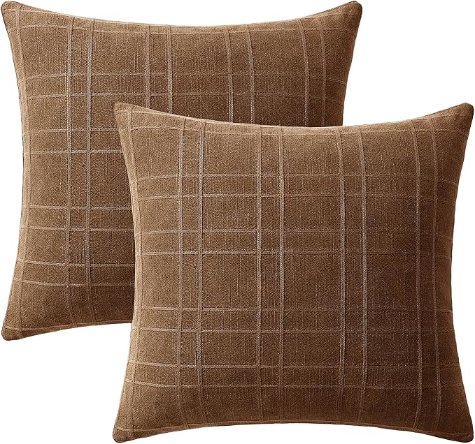 MIULEE Decorative Linen Check Euro Shams Throw Pillow Covers Neutral Farmhouse - Image 8