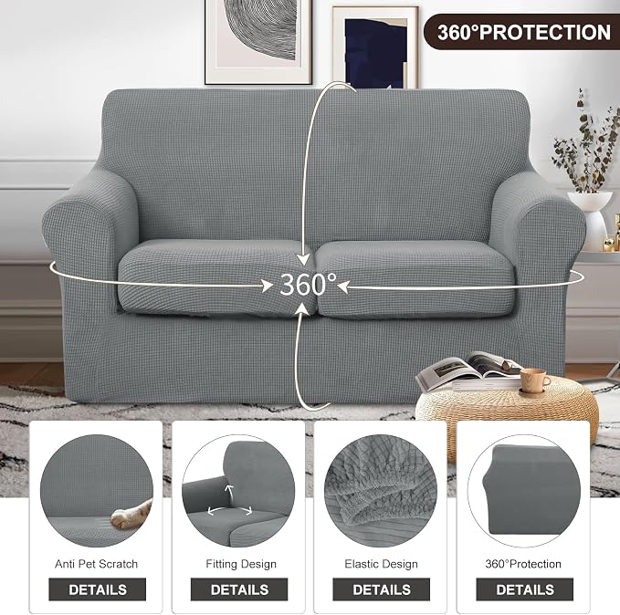 U-NICE HOME 3 Pieces Stretch Loveseat Couch Cover Sofa Cover Washable Sofa - Image 4